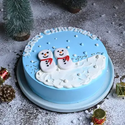 Two Snowmen Christmas Pineapple Cake